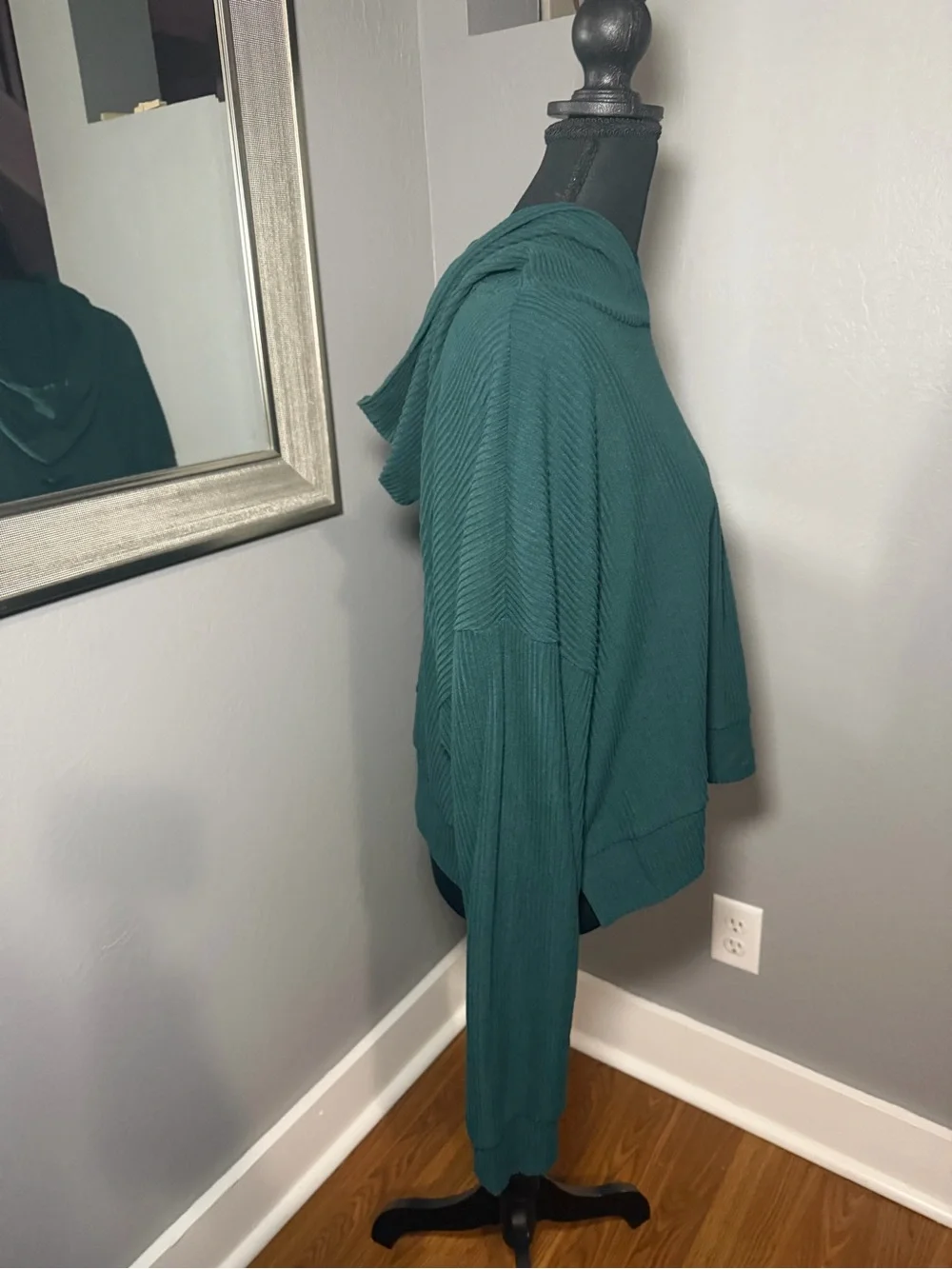 Alo Yoga Muse Ribbed Hoodie Midnight Green Soft Boxy Oversized XS
